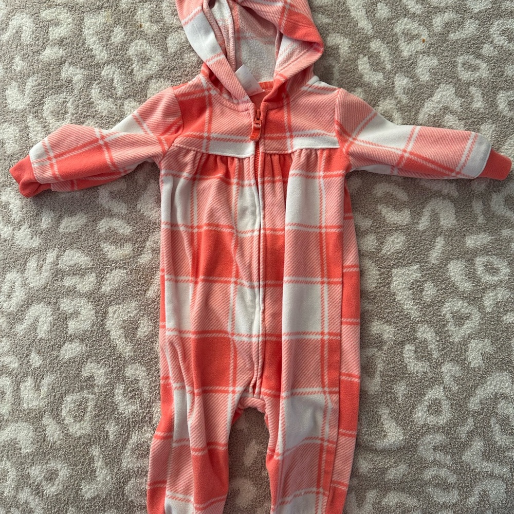 Carter's Pink and White Plaid Hooded Footie